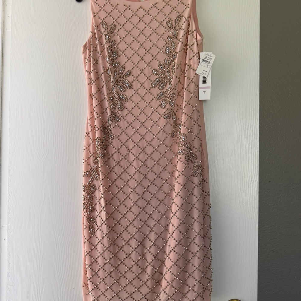 Chetta B Blush Pink Beaded Midi Shift Dress
